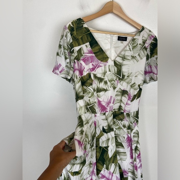 Tahari By Arthur S Levine Floral High Low Midi Dress Sz 12 Pleated Side Pockets - Picture 5 of 16